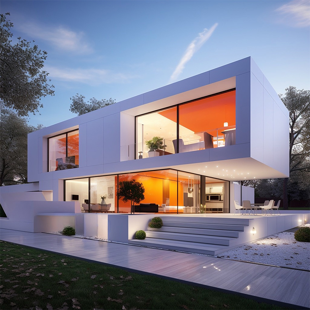 fron view of a two story white house